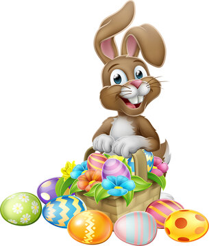 Easter Bunny Rabbit Eggs Hunt Basket Cartoon