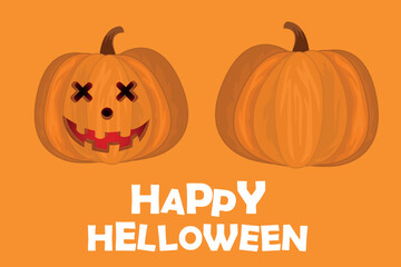 Halloween pumpkin, front and back view. Vector graphics