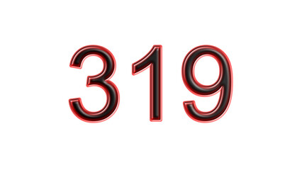 red 319 number 3d effect white background
