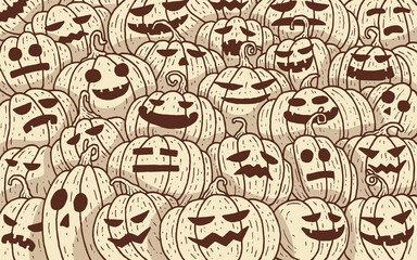 Halloween with pumpkin face expression cartoon collection