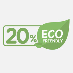 20% Eco friendly green leaf label sticker. 2d vector illustration. Eco friendly stamp icons Vector illustration with Green organic plant leaf.