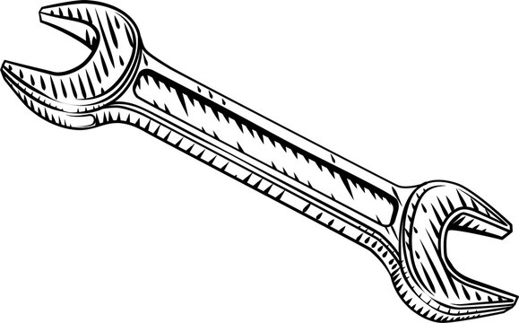 Spanner Wrench Vintage Woodcut Illustration