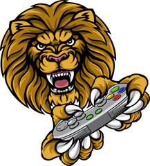 Naklejka premium Lion Player Gamer Mascot