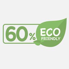 60% Eco friendly green leaf label sticker. 2d vector illustration. Eco friendly stamp icons Vector illustration with Green organic plant leaf.
