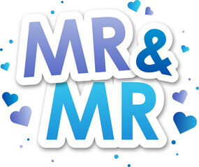 Colorful MR & MR typography banner with heart motifs on transparent background