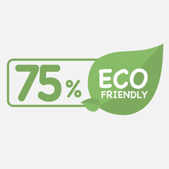 75% Eco friendly green leaf label sticker. 2d vector illustration. Eco friendly stamp icons Vector illustration with Green organic plant leaf.