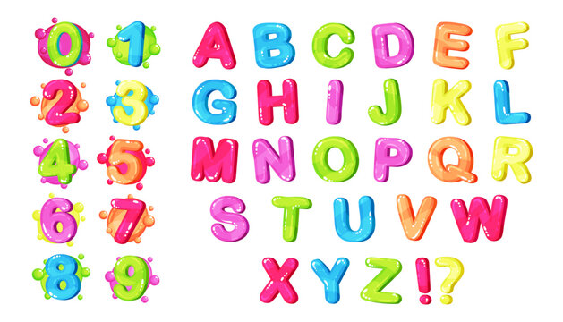 English Letters and Numbers Colorful Bubble Vector Set