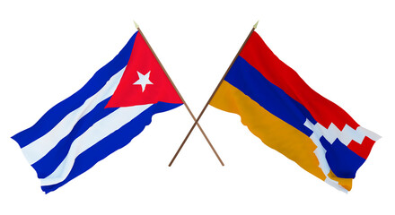 Background, 3D render for designers, illustrators. National Independence Day. Flags Cuba and Artsakh