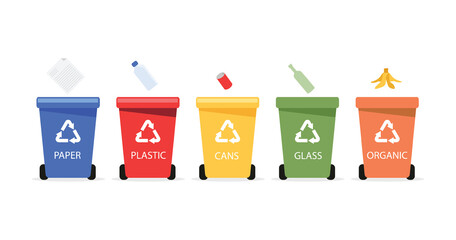 Waste recycling. Containers with separate garbage. Ecology concept. Vector illustration flat design style. 