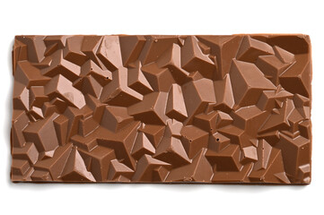Close up a chocolate bar isolated on white. Homemade chocolate bar in polygonal shape. Chocolate...