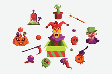 Halloween Clowen Set Vector Illustration