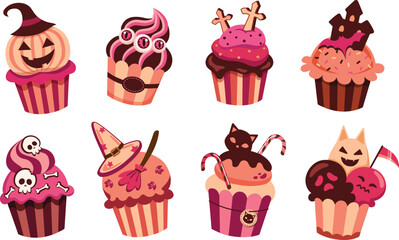 Halloween Cupcakes Vector Collection Illustration