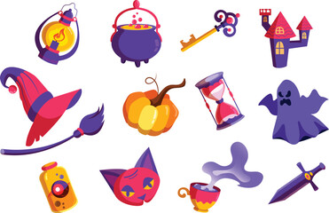 Fototapeta premium Halloween Object Set Vector Illustration