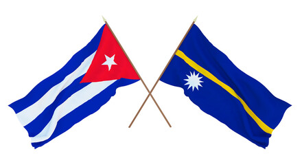 Background, 3D render for designers, illustrators. National Independence Day. Flags Cuba and Nauru