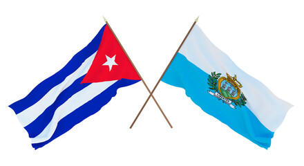 Background, 3D render for designers, illustrators. National Independence Day. Flags Cuba and San Marino