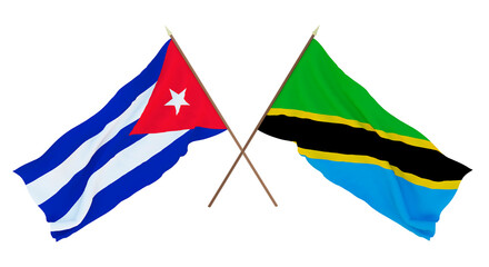 Background, 3D render for designers, illustrators. National Independence Day. Flags Cuba and Tanzania