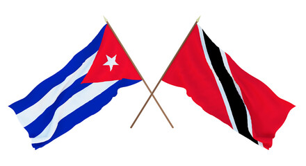 Background, 3D render for designers, illustrators. National Independence Day. Flags Cuba and Trinidad and Tobago
