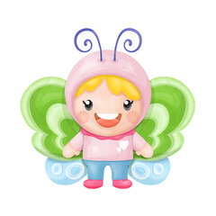 Children wearing butterfly, Watercolor Clipart