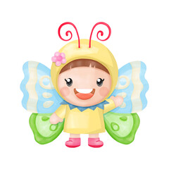 Children wearing butterfly, Watercolor Clipart