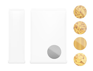 Realistic cardboard box mockup with transparent windows. Vector illustration isolated on white background. Can be use for your product. EPS10.