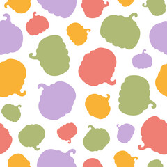 Colorful seamless pattern of silhouette flat pumpkins on a white background. Vector illustration.