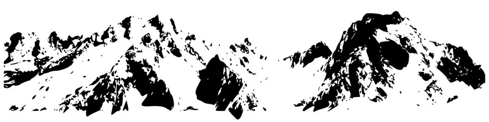 Fototapeta na wymiar Silhouette of mountains. Black and white image of the contour of the hills. Vector image of stones, terrain, relief, rocks. Design element.