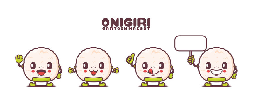 Onigiri cartoon mascot with different expressions