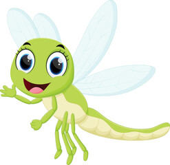 Cartoon cute dragonfly flying isolated on white background