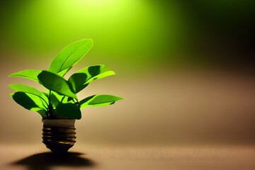 Fototapeta na wymiar Natural energy concept. Light bulb with clean nature symbol inside, Tree, little plant