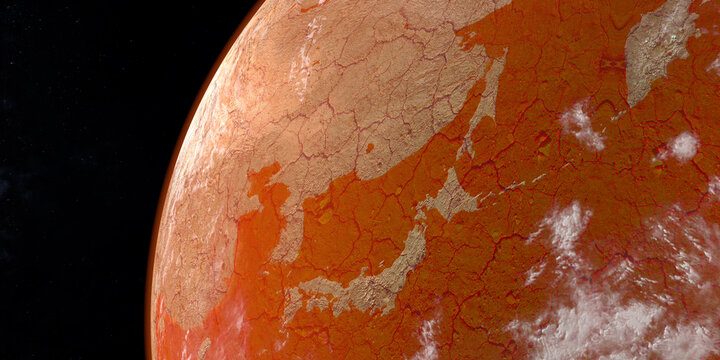 Japan and asian continent in a desert earth planet in the space