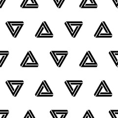 Penrose triangle icon seamless pattern. Impossible vector geometric shape object. Optical illusion illustration. Infinity 3D element