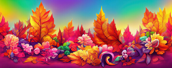Colorful autumn leaves as wallpaper background illustration - obrazy, fototapety, plakaty