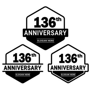 136 years anniversary celebration logotype. 136th anniversary logo collection. Set of anniversary design template. Vector and illustration.