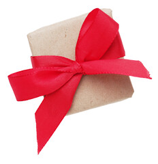 Gift box with recycling paper and red bow on a transparent background