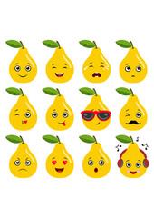 Set of a yellow pear with different expressions