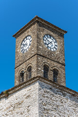 Fototapeta na wymiar Clock tower inside of the Gjirokaster castle in Albania