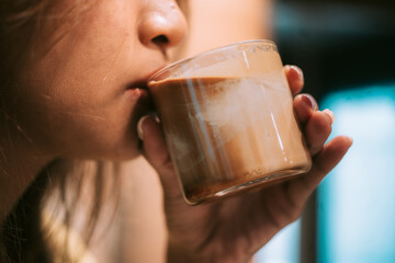 woman drinking coffee