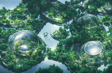 Obraz na płótnie Canvas Future human colony. Eco dome city. High quality 3d illustration.