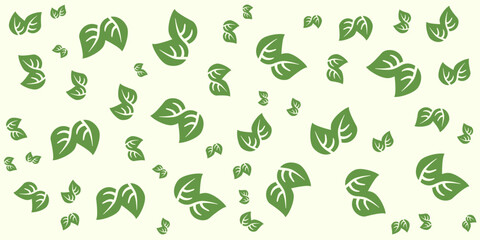 Pattern of Leaves of Different Sizes and Orientation, Colored in Green Background - Seasonal Wallpaper for Spring, Summer, Early Autumn - Vector Illustration