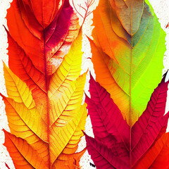 Obraz premium Varied leaves vector abstract background, autumn foliage as graphic design. red orange yellow dry autumn leaves. Floral