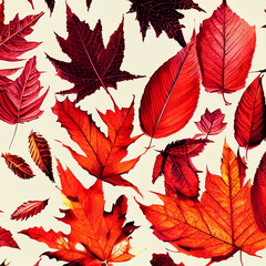Fototapeta premium Varied leaves vector abstract background, autumn foliage as graphic design. red orange yellow dry autumn leaves. Floral