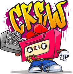 funky hip hop crew. humanized cassette cartoon character vector illustration