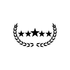 Customer reviews, rating, user feedback concept. Five stars laurel icon isolated on white background