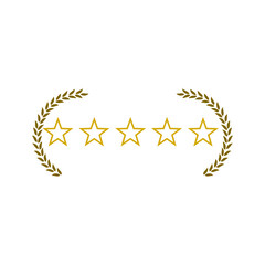 Customer reviews, rating, user feedback concept. Five stars laurel icon isolated on white background