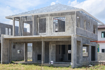 Fototapeta premium construction residential new house with prefabrication system in progress at building site