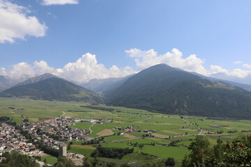 Fototapeta na wymiar Mountain Valley Landscape Village in Trentino, Italy 