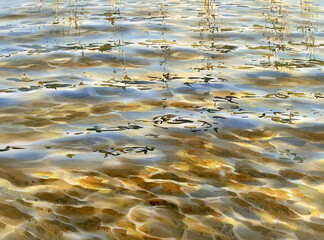 Sunny water waves and reflections of the lake watercolor background