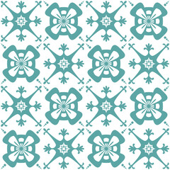 Pastel mint Azulejo design for ceramic tiles and wall design, traditional spanish background white blue color, vector illustration