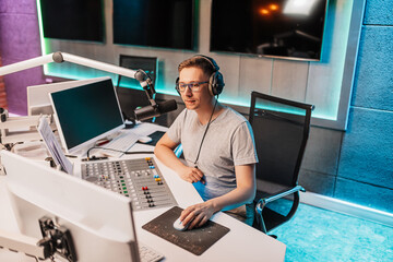 The DJ hosts the program and communicates with the audience on air at the radio station. The...