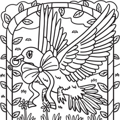 Fototapeta na wymiar Wedding Dove Carrying Ring Coloring Page for Kids